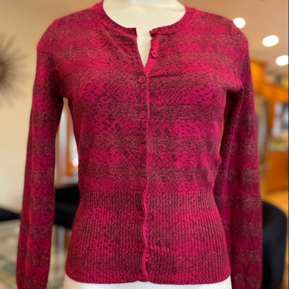 Express cardigan red stripped sparkle sweater.  Size Small